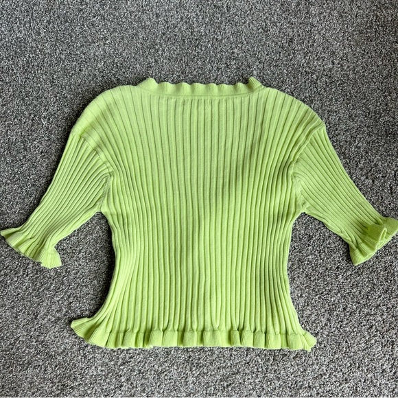 BCBGeneration Lime Green Short Sleeve Ruffle Cardigan, Size Large - Picture 7 of 7
